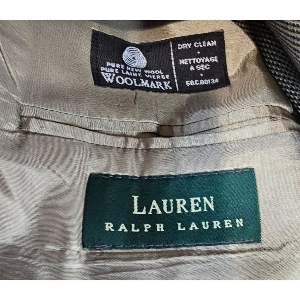 Lauren Ralph Lauren Mens 43L Tan Brown Houndstooth Wool Two Button Blazer